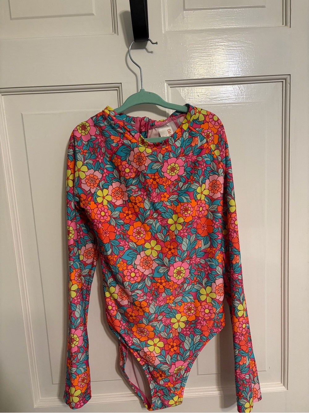 Cat & Jack Girls Floral Long Sleeve One-Piece Rashguard Swimsuit L (10/12)